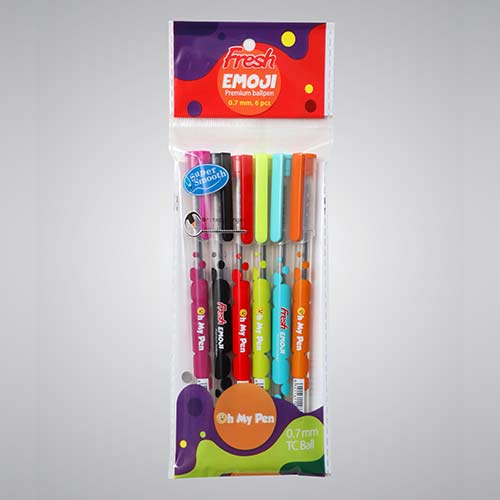 Emoji Fresh Ball Pen Black Ink - (6 Pcs)